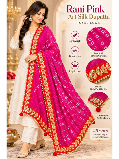 Phulkarigiri Printed Bandhani Dupatta with Gotta Patti - Image 5