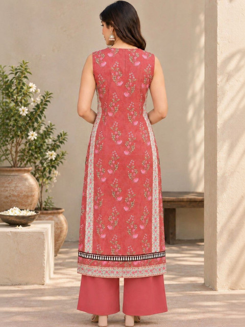 Anouk Women Floral Printed Regular Pure Cotton Kurta with Palazzos - Image 5