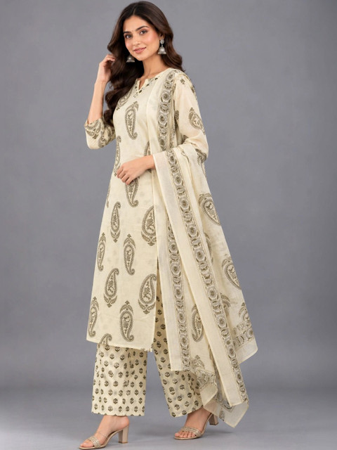 RANGZARI Women Paisley Printed Regular Pure Cotton Kurta with Palazzos & With Dupatta - Image 3