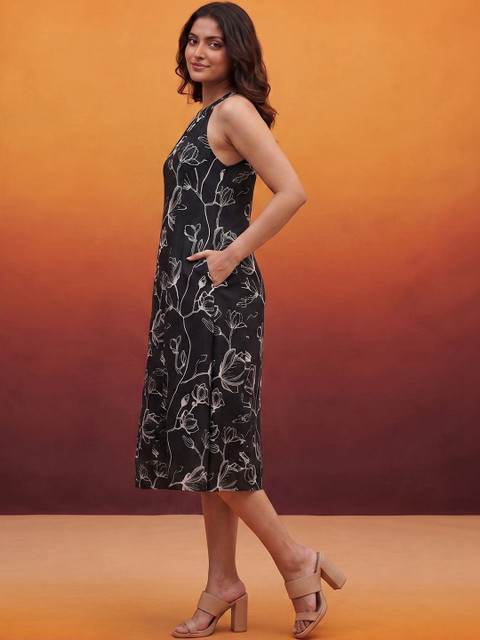 KALAMIR Floral Print Halter Neck A-Line Midi Dress - Image 4