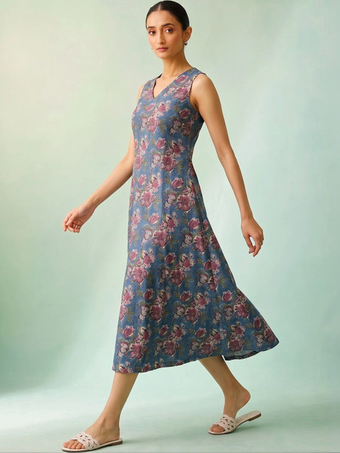 Anouk Rustic Floral Print A-Line Midi Dress - Image 7