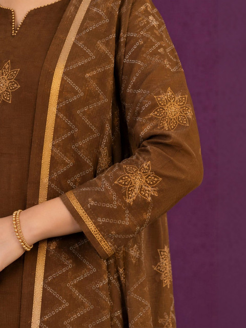 KALINI Women Ethnic Motifs Embroidered Regular Thread Work Pure Cotton Kurta with Trousers & With Dupatta - Image 2