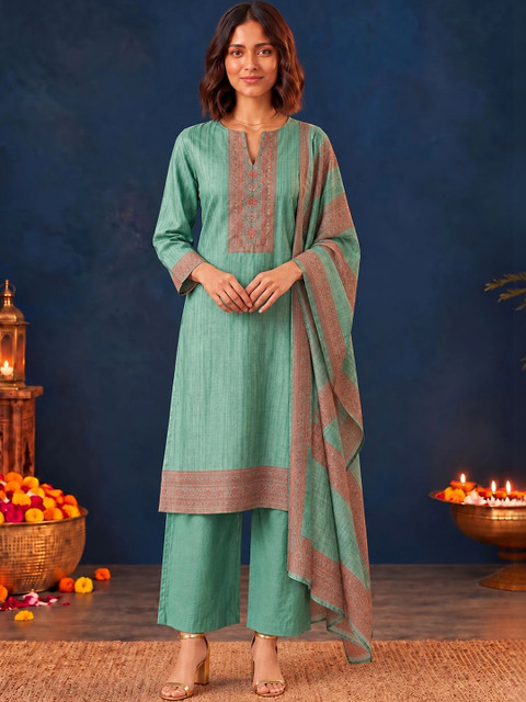 Varanga Women Ethnic Motifs Regular Chanderi Silk Kurta with Palazzos & With Dupatta