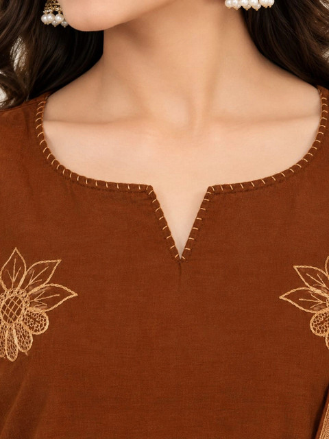 KALINI Women Ethnic Motifs Embroidered Regular Thread Work Pure Cotton Kurta with Trousers & With Dupatta - Image 5