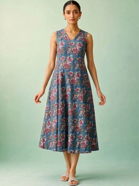 Anouk Rustic Floral Print A-Line Midi Dress