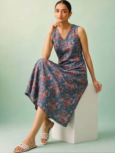 Anouk Rustic Floral Print A-Line Midi Dress - Image 4