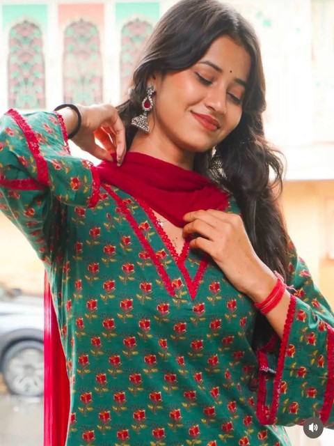 HIMAIRA FASHION Women Floral Printed Regular Pure Cotton Kurta with Patiala & With Dupatta - Image 7