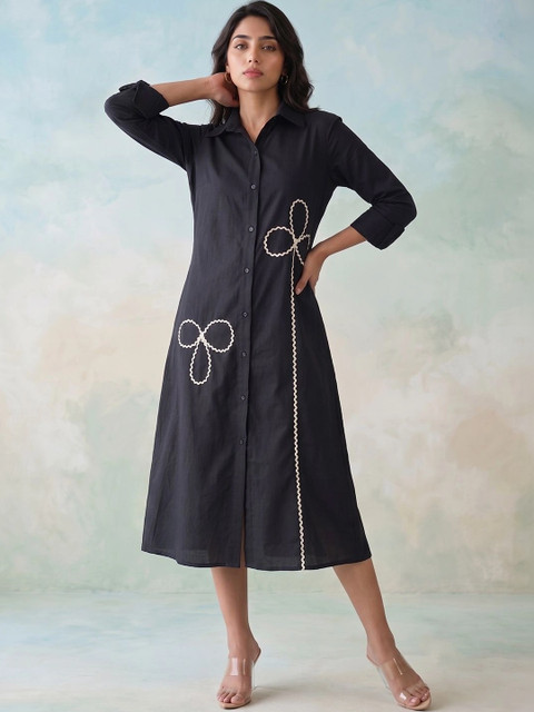 Anouk Rustic Embroidered A-Line Midi Dress - Image 7
