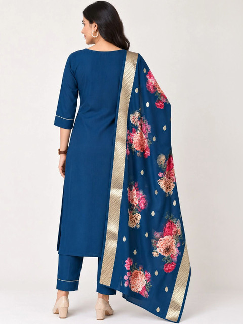 Anouk Rustic Women Floral Embroidered Regular Thread Work Kurta with Trousers & With Dupatta - Image 3