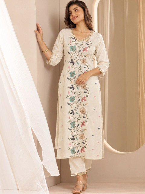 KASIBAA Women Floral Embroidered Regular Sequinned Kurta with Trousers - Image 7