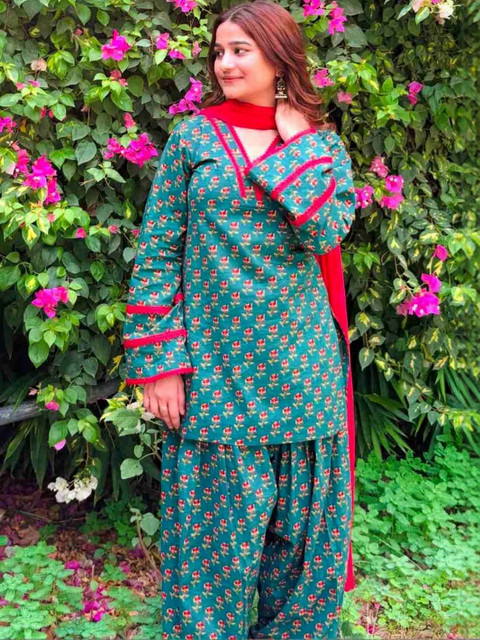 HIMAIRA FASHION Women Floral Printed Regular Pure Cotton Kurta with Patiala & With Dupatta - Image 2