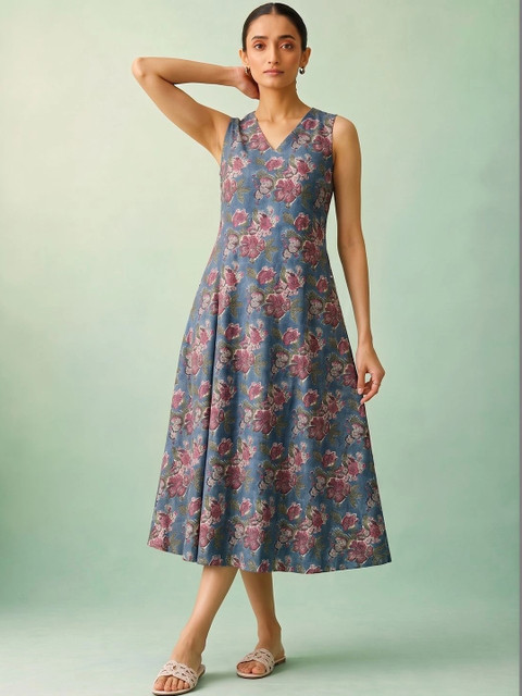Anouk Rustic Floral Print A-Line Midi Dress - Image 6