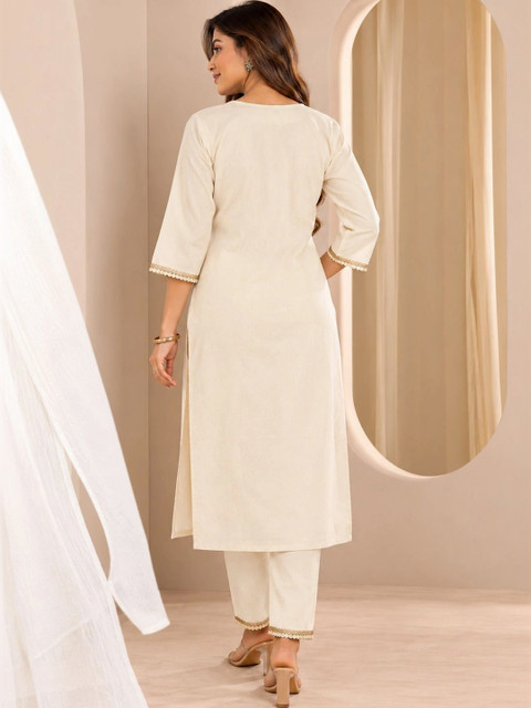 KASIBAA Women Floral Embroidered Regular Sequinned Kurta with Trousers - Image 4