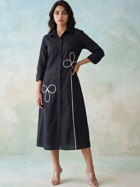Anouk Rustic Embroidered A-Line Midi Dress