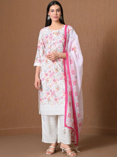 Sabhyata Women Floral Printed Regular Thread Work Kurta with Trousers & With Dupatta
