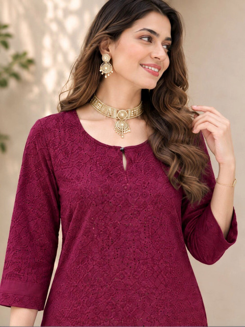 Moda Rapido Women Ethnic Motifs Embroidered Keyhole Neck Kurta - Image 4