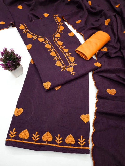 KALINI Women's Parampara Silk Embroidered Unstitched Dress Material with Dupatta - Image 2