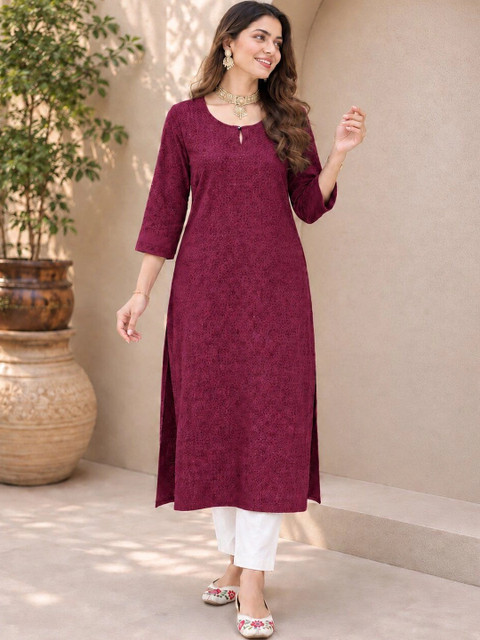 Moda Rapido Women Ethnic Motifs Embroidered Keyhole Neck Kurta
