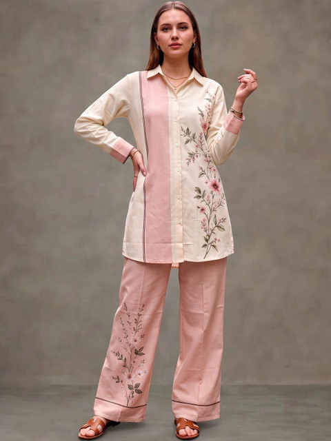 Laasika Floral Embroidered Shirt with Palazzos