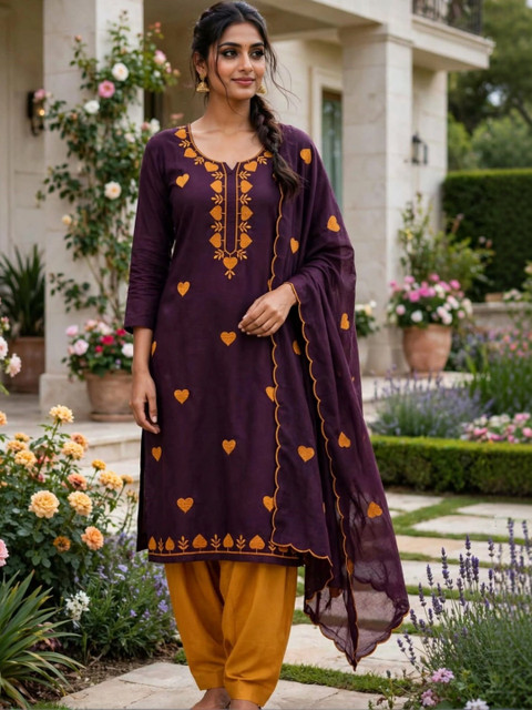 KALINI Women's Parampara Silk Embroidered Unstitched Dress Material with Dupatta