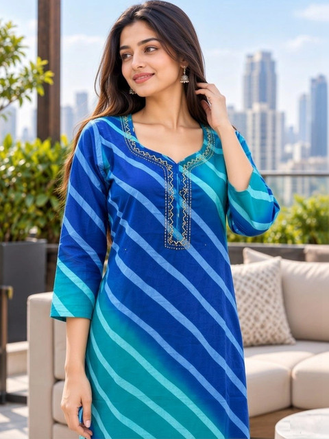 Merira Women Leheriya Printed Thread Work Kurta - Image 4