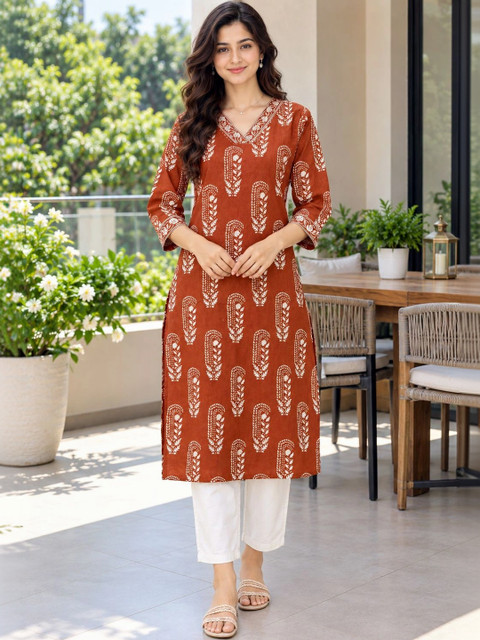 Rajnandini Women Ethnic Motifs Printed Thread Work Indie Prints Kurta