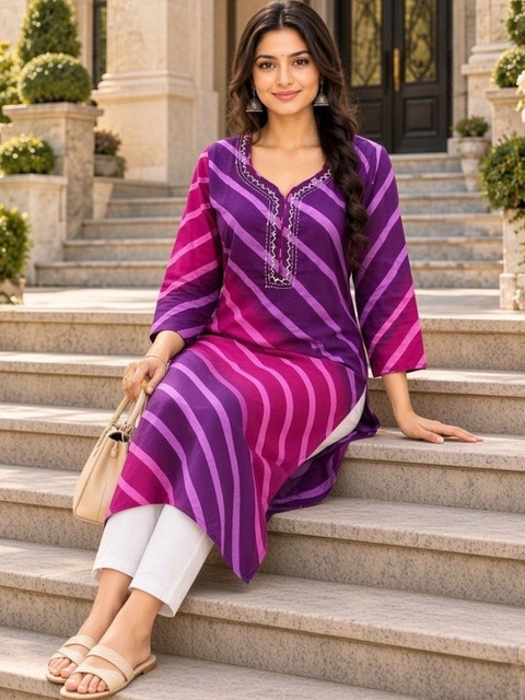 KALINI Women Leheriya Printed Thread Work Kurta - Image 5