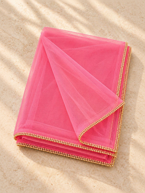 Stylum Women's Pink Solid Net Dupatta - Image 4