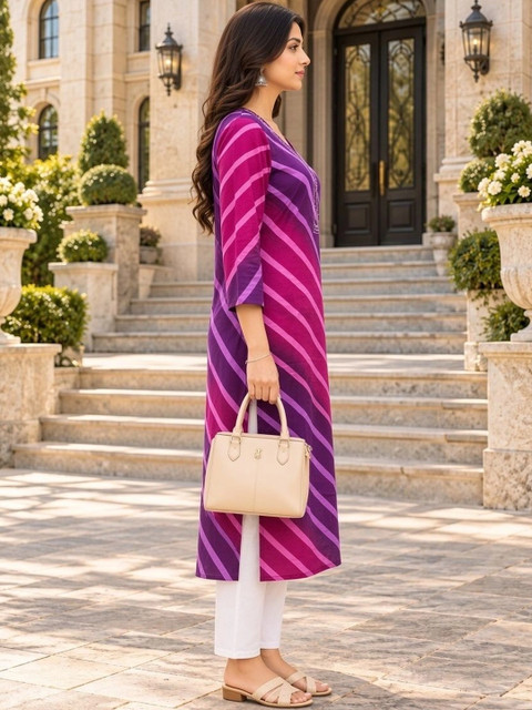 KALINI Women Leheriya Printed Thread Work Kurta - Image 4
