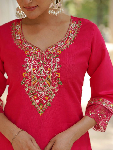 CLOTHBABA Women Floral Embroidered Regular Pure Silk Kurta Trousers With Dupatta - Image 7