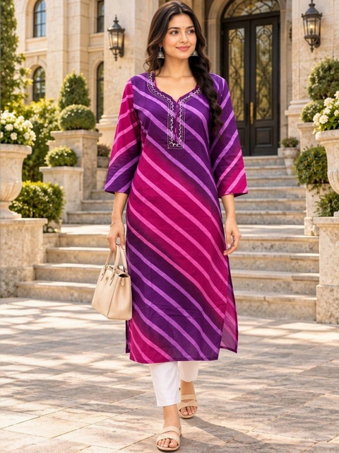 KALINI Women Leheriya Printed Thread Work Kurta