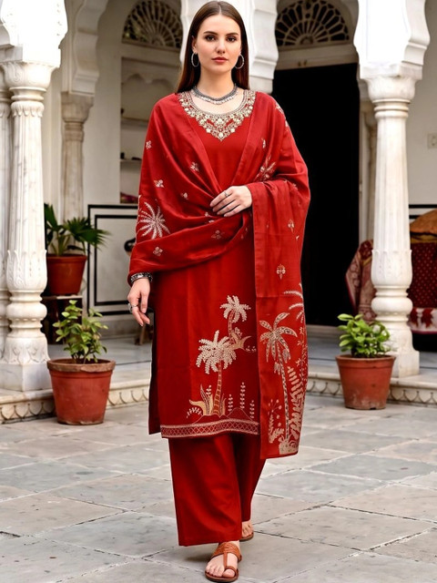 all about you Women Ethnic Motifs Embroidered Regular Gotta Patti Kurta with Palazzos & With Dupatta