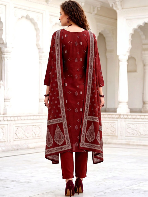 all about you Women Ethnic Motifs Printed Regular Kurta with Trousers & With Dupatta - Image 2