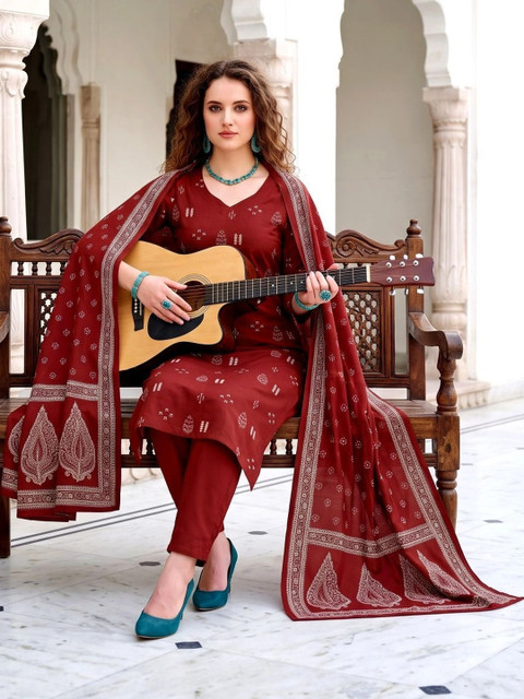 all about you Women Ethnic Motifs Printed Regular Kurta with Trousers & With Dupatta - Image 4