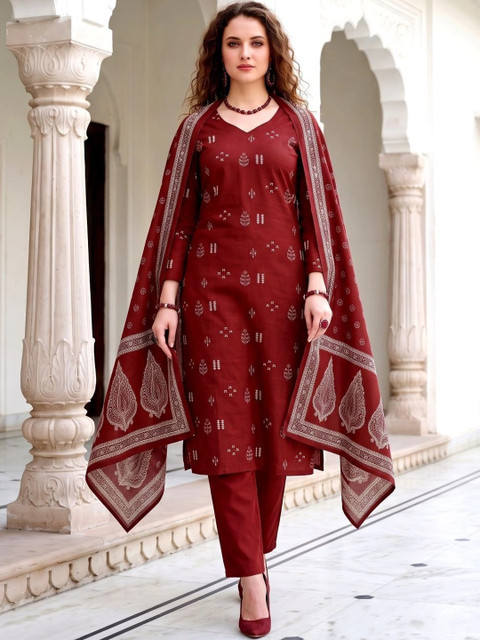 all about you Women Ethnic Motifs Printed Regular Kurta with Trousers & With Dupatta