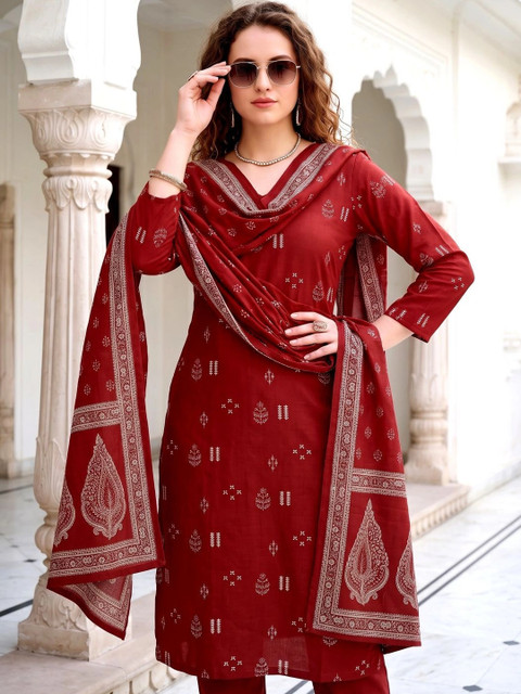 all about you Women Ethnic Motifs Printed Regular Kurta with Trousers & With Dupatta - Image 5