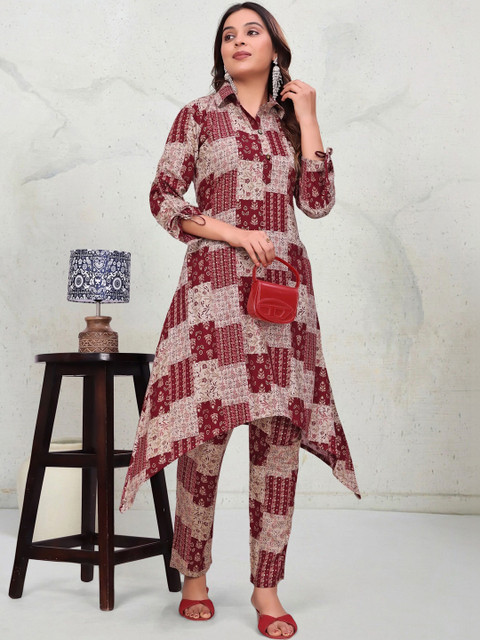 Sangria Indie Florals Cotton Printed Shirt with Trousers