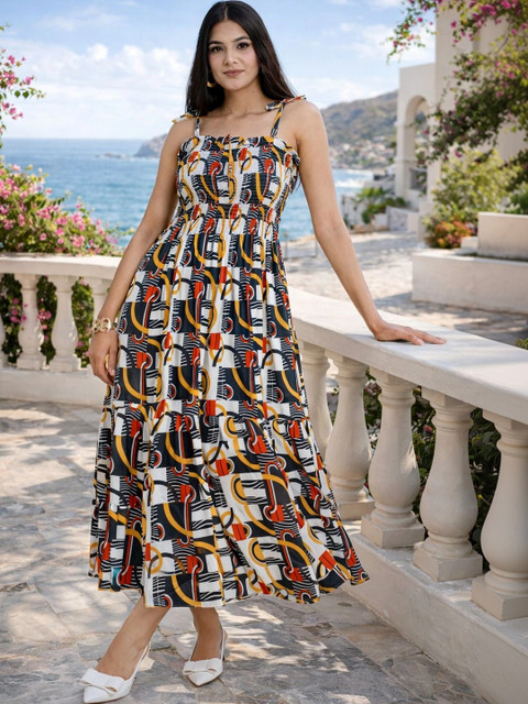 SHEEWAY Print A-Line Midi Dress