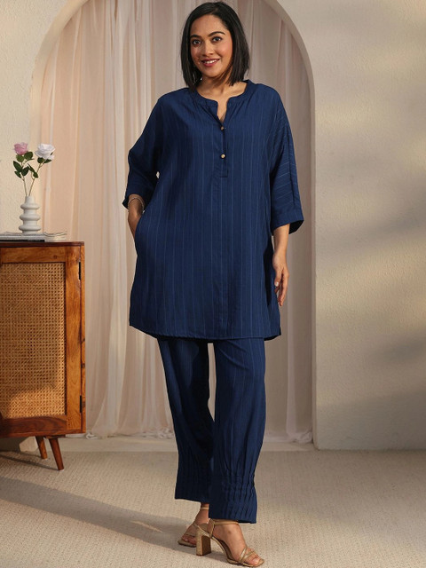 Libas Indigo Striped Tunic with Trousers