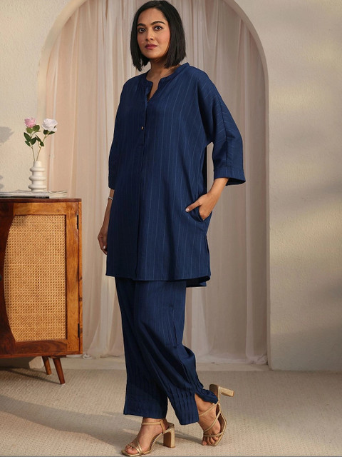 Libas Indigo Striped Tunic with Trousers - Image 2