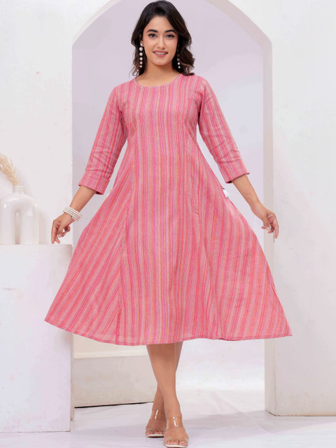 aayusika Striped Fit & Flare Pure Cotton Dress