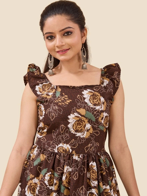SELVIFAB Floral Print Puff Sleeve Crepe Fit & Flare Dress - Image 4