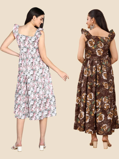 SELVIFAB Floral Print Puff Sleeve Crepe Fit & Flare Dress - Image 2