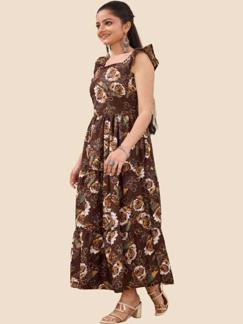 SELVIFAB Floral Print Puff Sleeve Crepe Fit & Flare Dress - Image 5