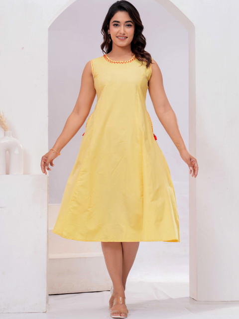 aayusika Round Neck Sleeveless Pure Cotton Dress