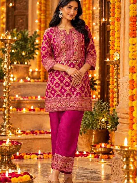 TULYATA Floral Embroidered Tunic with Trousers