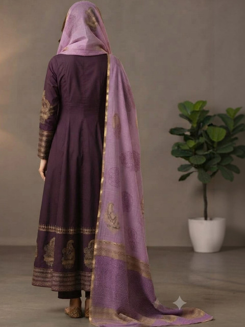 KALINI Women Ethnic Motifs Printed Panelled Pure Cotton Kurta with Trousers & With Dupatta - Image 5