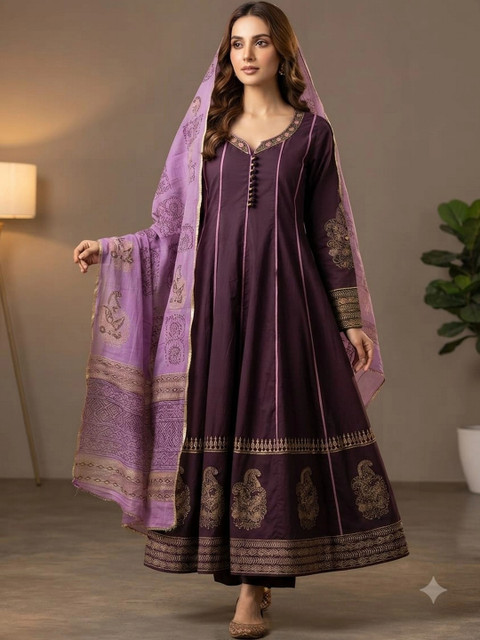 KALINI Women Ethnic Motifs Printed Panelled Pure Cotton Kurta with Trousers & With Dupatta - Image 2