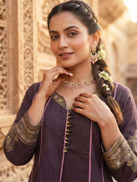 KALINI Women Ethnic Motifs Printed Panelled Pure Cotton Kurta with Trousers & With Dupatta - Image 3
