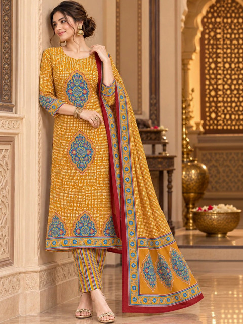 Namastika Women Ethnic Motifs Printed Regular Pure Cotton Kurta with Trousers & With Dupatta - Image 5